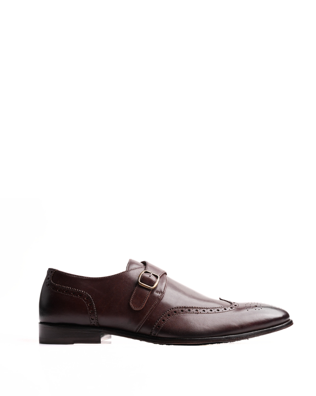 Elegant Brogue Monk Single Strap Shoe – Brown