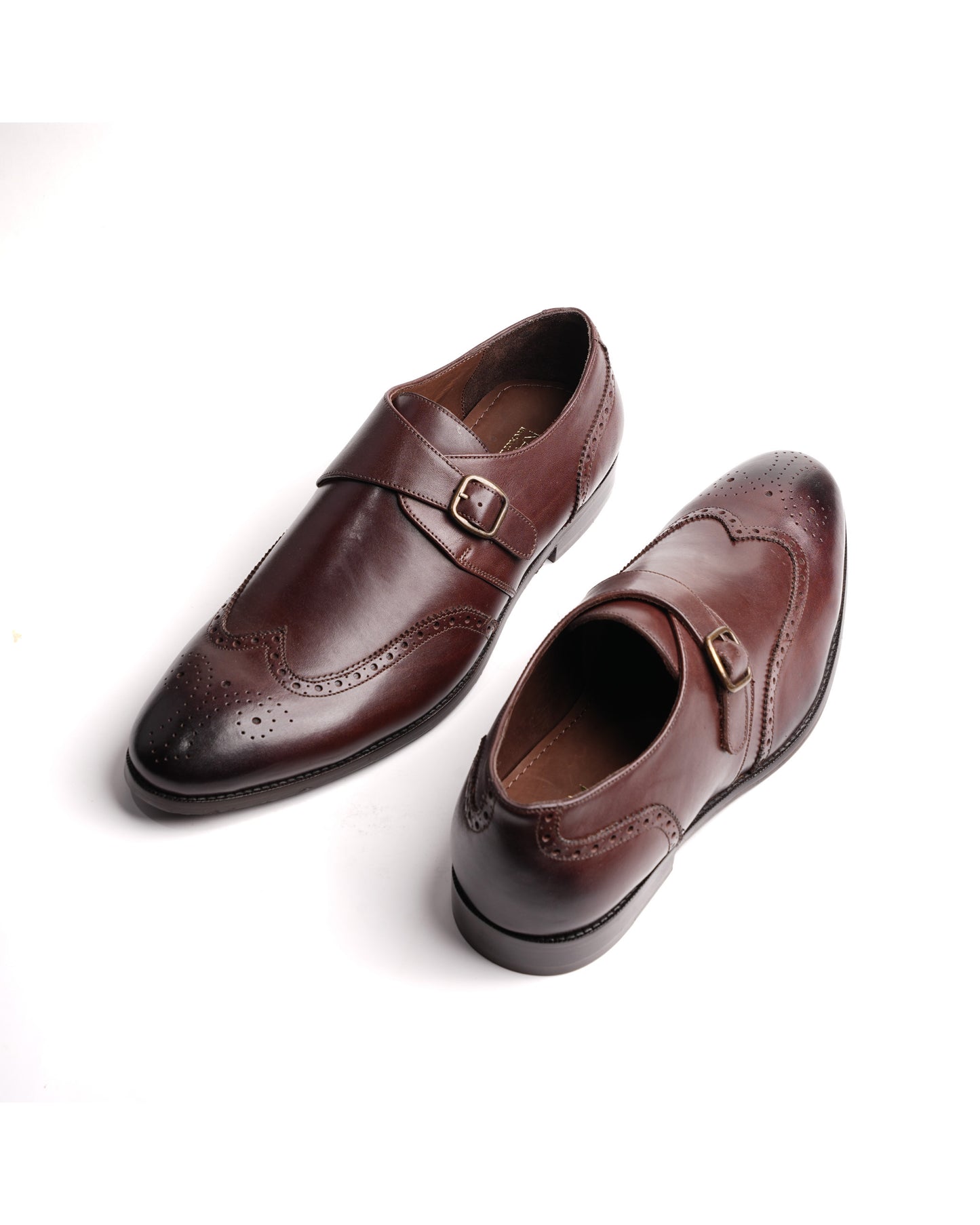 Elegant Brogue Monk Single Strap Shoe – Brown