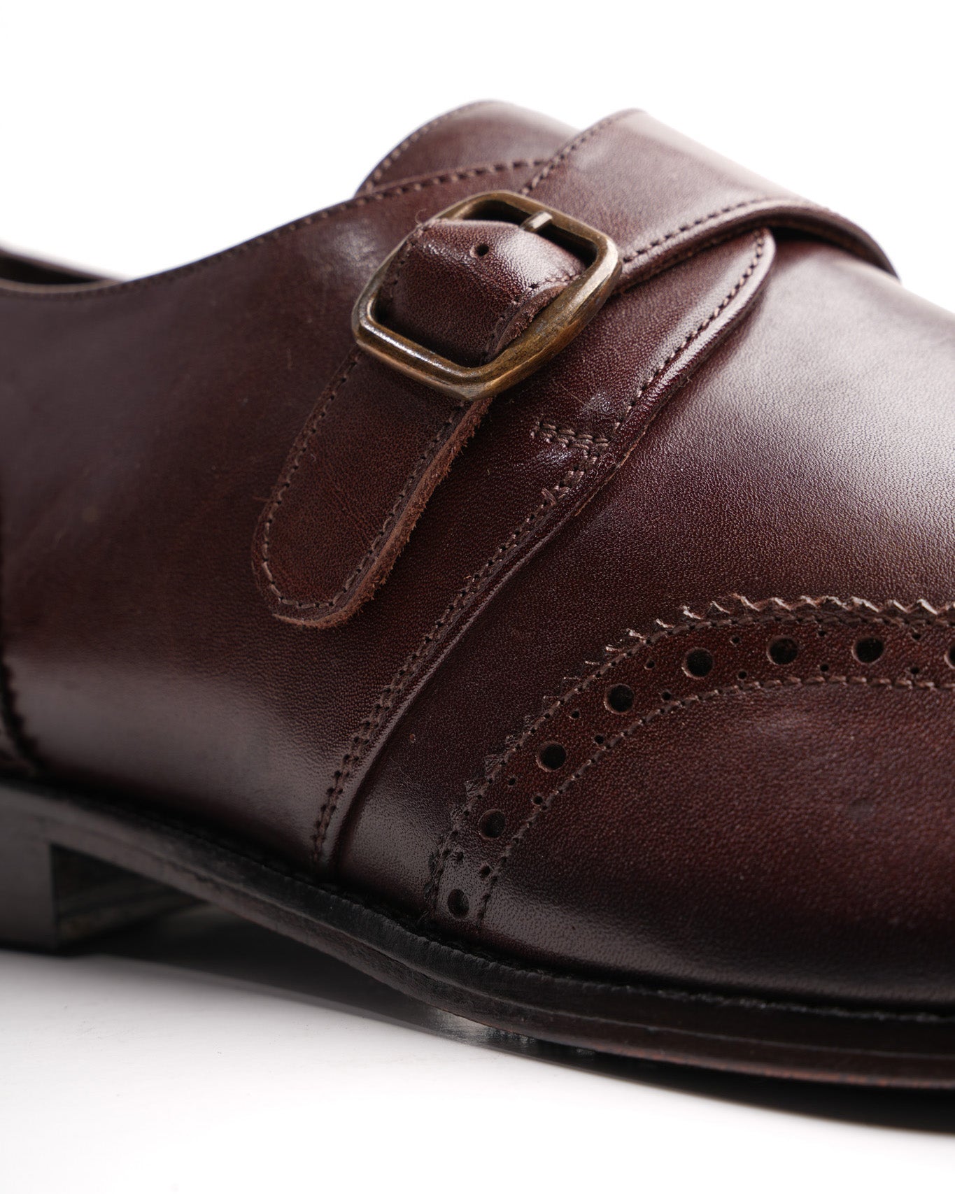 Elegant Brogue Monk Single Strap Shoe – Brown